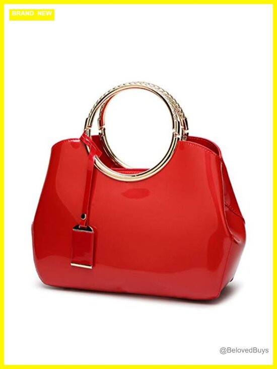 Handbags - Patent Leather Top Handle Tote Bag For Work Wedding